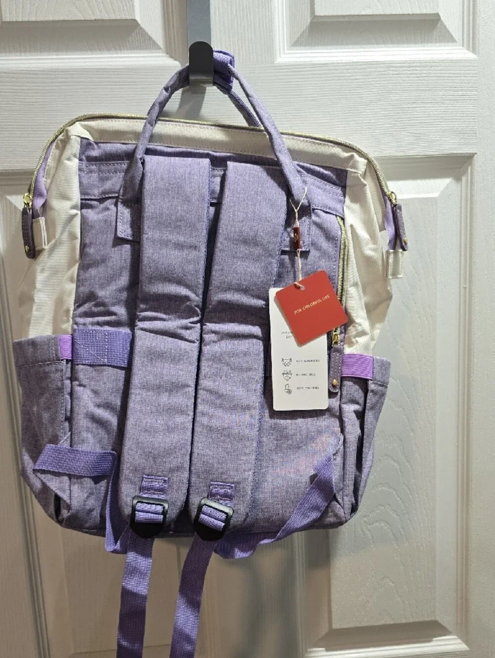 Lavender & Cream Women’s Convertible Backpack Tote by Lanneak